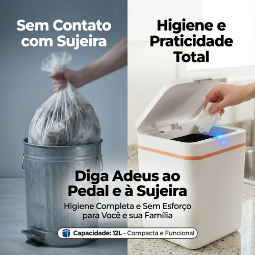 Lixeira Inteligente Automática Recarregável Usb Cozinha 12l