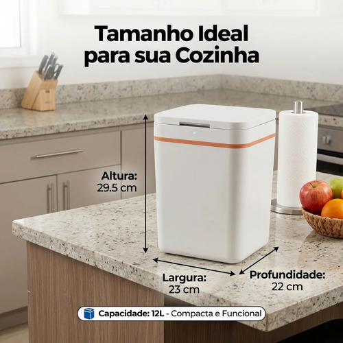 Lixeira Inteligente Automática Recarregável Usb Cozinha 12l