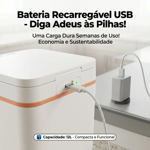 Lixeira Inteligente Automática Recarregável Usb Cozinha 12l