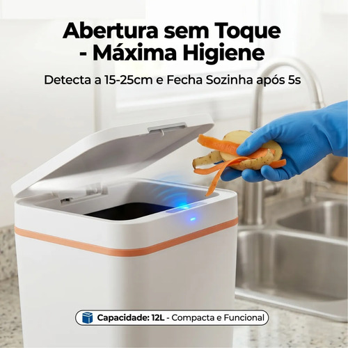 Lixeira Inteligente Automática Recarregável Usb Cozinha 12l