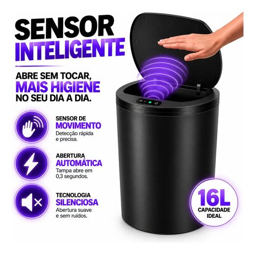 Lixeira inteligente automatica redonda recarregavel usbc sen