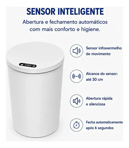 Lixeira inteligente com sensor 16l cor branco duravel e mode