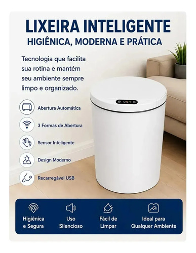 Lixeira Inteligente com Sensor 16L Cor Branco Durável e Moderna para Residencial e Comercial