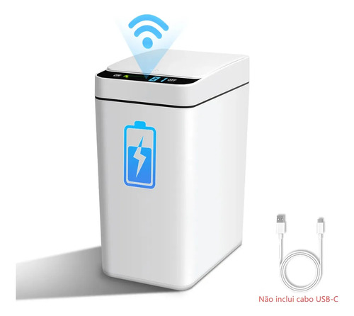 Lixeira Inteligente com Sensor Automático 12L Branca – Visualização de Bateria, Ideal para Quarto e Banheiro---Marce: SISWISH