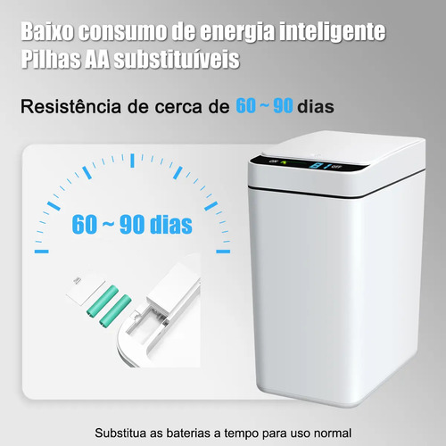 Lixeira Inteligente com Sensor Automático 12L Branca – Visualização de Bateria, Ideal para Quarto e Banheiro---Marce: SISWISH