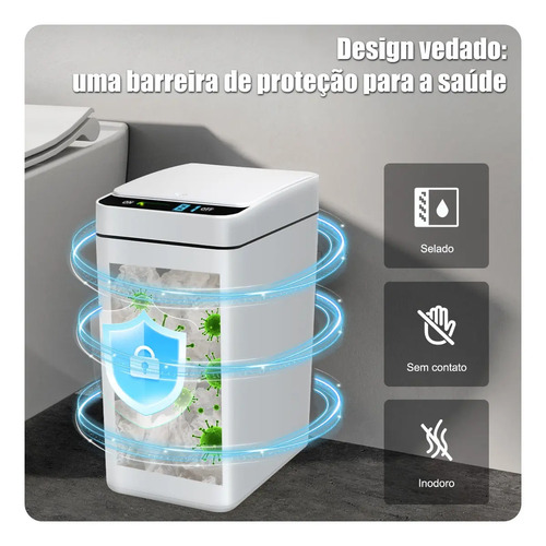 Lixeira Inteligente com Sensor Automático 12L Branca – Visualização de Bateria, Ideal para Quarto e Banheiro---Marce: SISWISH