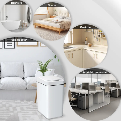 Lixeira Inteligente com Sensor Automático 12L Branca – Visualização de Bateria, Ideal para Quarto e Banheiro---Marce: SISWISH
