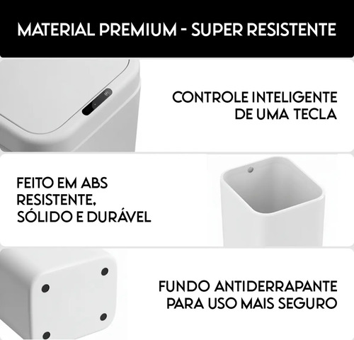 Lixeira Inteligente Sensor Automático 16l Cor Branco Recarregável Smart Banheiro E Cozinha Moderna