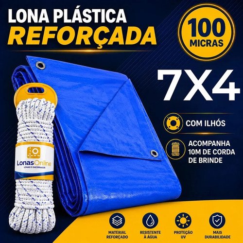 Lona plastica azul 7x4 com corda impermeavel reforcada