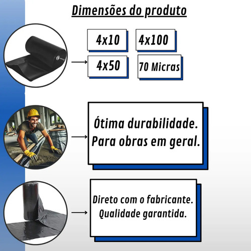 Lona Plastica Preta Rolo 4 X 100m Rf 100 Micras , Plastica