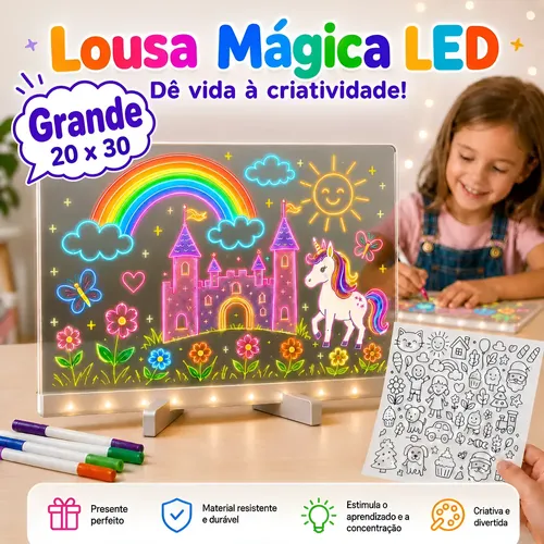 Lousa magica infantil luz led neon