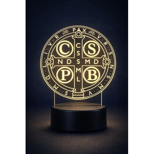 Luminaria 3d sao bento presente catolico medalha protecao 1