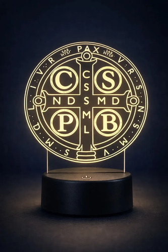 Luminária 3d São Bento Presente Católico Medalha Proteção