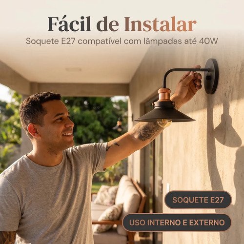 Luminária Arandela Industrial Vintage Tony Iluminação E27 Retro Parede Preto/cobre Aluminio