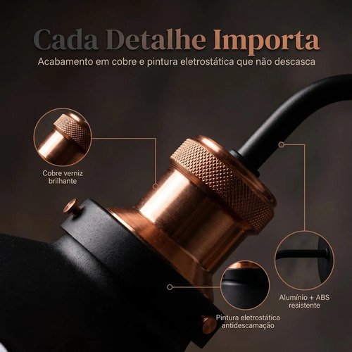 Luminária Arandela Industrial Vintage Tony Iluminação E27 Retro Parede Preto/cobre Aluminio