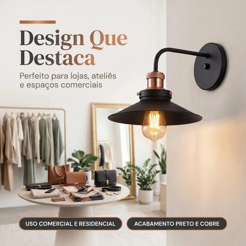 Luminária Arandela Industrial Vintage Tony Iluminação E27 Retro Parede Preto/cobre Aluminio