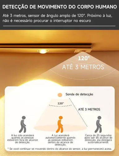 Luminária Barra Led 60cm Sensor Movimento Recarregável Usb