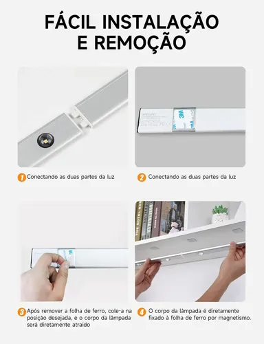 Luminária Barra Led 60cm Sensor Movimento Recarregável Usb
