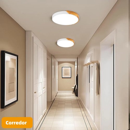 Luminária de Teto Madeira Sobrepor Redondo 24W, Luminária para Quarto 3 Cores de Luz, Plafon Led Design Ultrafino 5cm, Luminária Moderna para Sala Quarto Corredor Escritório, Tieesa