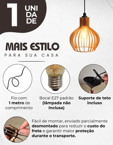 Luminária De Teto Pendente Mais Vendido Lustre Sala Cozinha