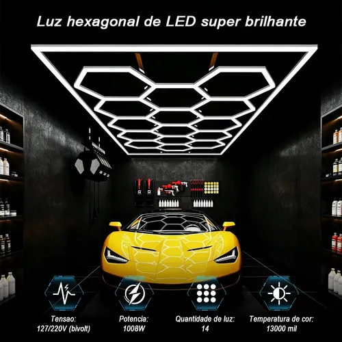Luminária Hexagonal Led Teto 14 Células Colmeia 3 Iluminação