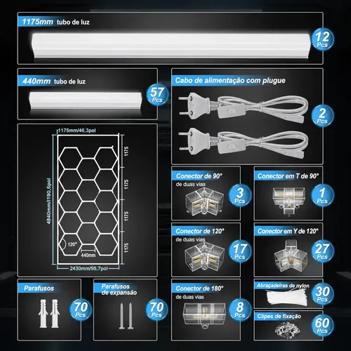 Luminária Hexagonal Led Teto 14 Células Colmeia 3 Iluminação