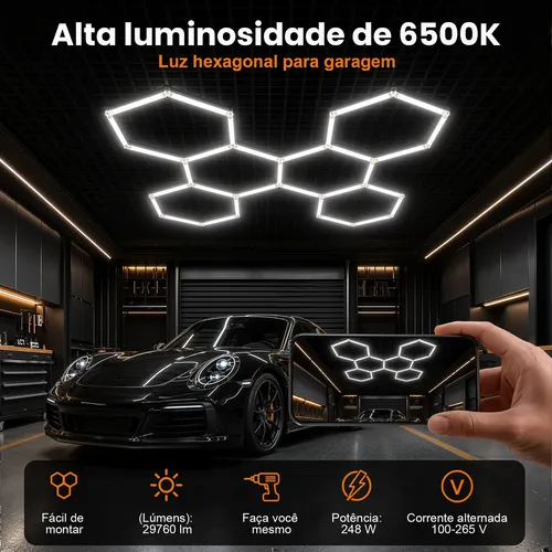 Luminária Hexagonal Led Teto 6 Células De Comeia Iluminação