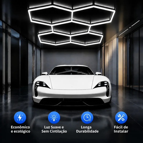 Luminária Hexagonal LED Tieesa 168W, Luz Branca Natural Para Garagem e Oficina