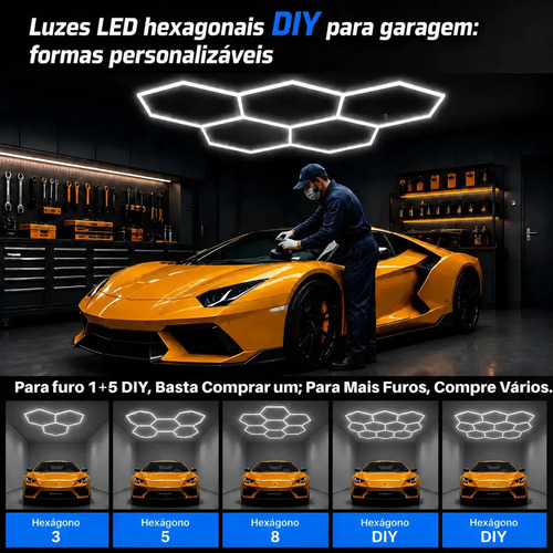 Luminária Hexagonal LED Tieesa 168W, Luz Branca Natural Para Garagem e Oficina