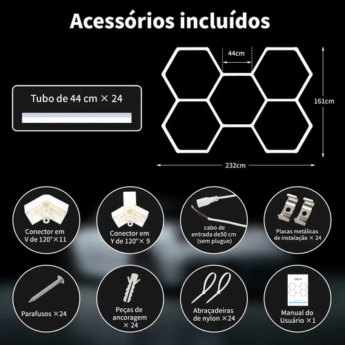 Luminária Hexagonal LED Tieesa 168W, Luz Branca Natural Para Garagem e Oficina