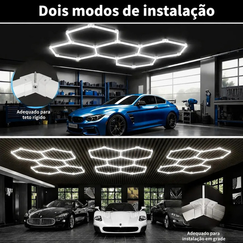 Luminária Hexagonal LED Tieesa 168W, Luz Branca Natural Para Garagem e Oficina