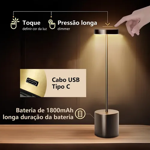 Luminaria Led 3 Cores Sem Fio | Abajur De Mesa Recarregável