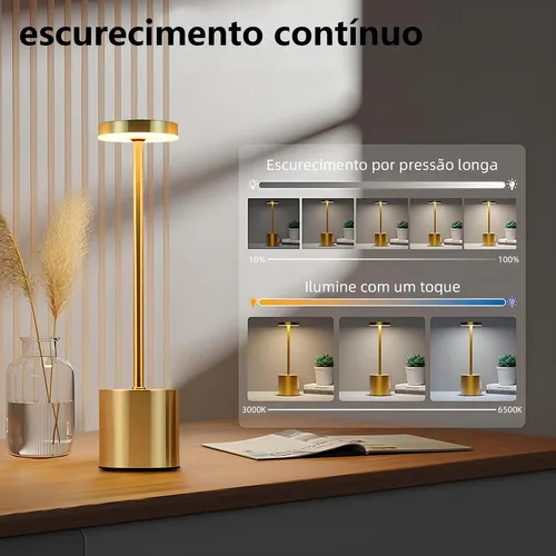 Luminaria Led 3 Cores Sem Fio | Abajur De Mesa Recarregável