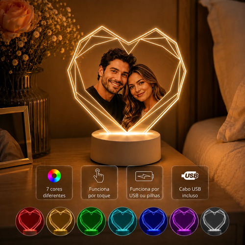 Luminária Led Uv Foto Colorida Personalizada Presente, Natal