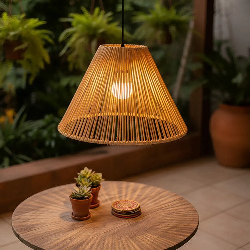 Luminaria pendente adimports cone palha amarela 35cm teto ar