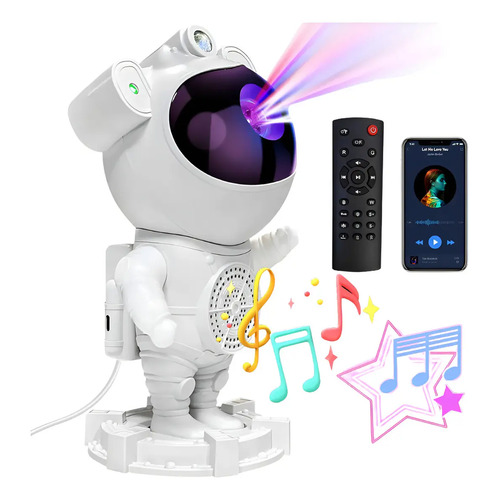 Luminaria projetor noturno robo astronauta bluetooth som bra 1