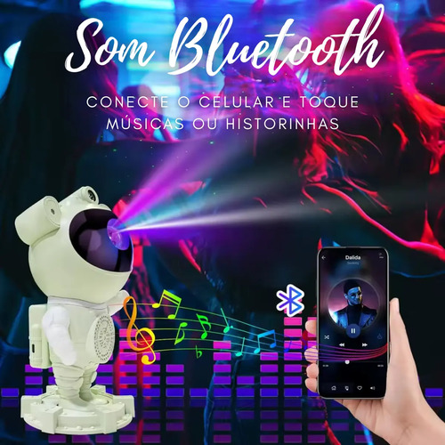 Luminária Projetor Noturno Robô Astronauta Bluetooth Som Branco Preto