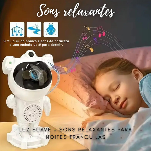 Luminária Projetor Noturno Robô Astronauta Bluetooth Som Branco Preto
