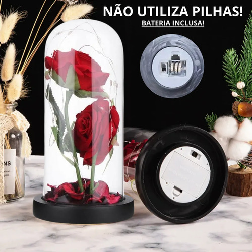 Luminária Rosa Encantada Led Cúpula Presente Flor + Pilha