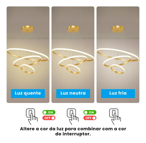 Lustre Led Sala Moderno 60w, 3 Arcos Pendente Luminária Teto