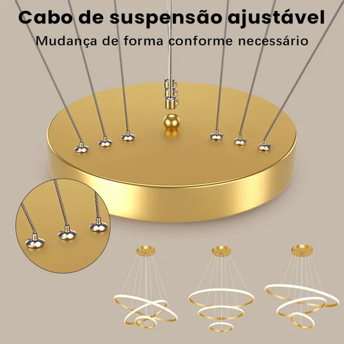 Lustre Led Sala Moderno 60w, 3 Arcos Pendente Luminária Teto
