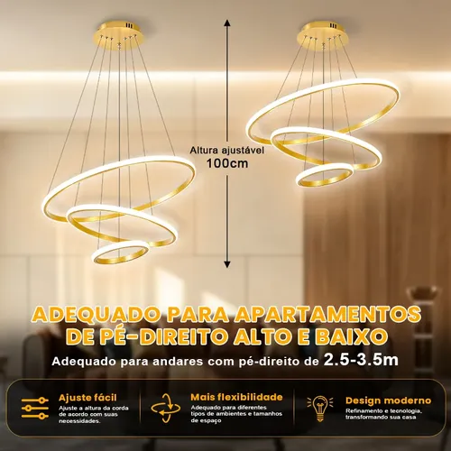 Lustre Led Sala Moderno 60w, 3 Arcos Pendente Luminária Teto