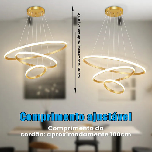 Lustre Led Sala Moderno 60w, 3 Arcos Pendente Luminária Teto