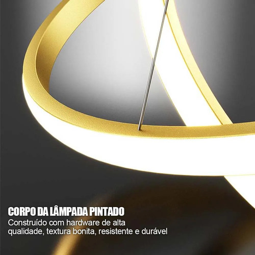 Lustre Led Sala Moderno 60w, 3 Arcos Pendente Luminária Teto