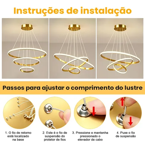 Lustre Led Sala Moderno 60w, 3 Arcos Pendente Luminária Teto
