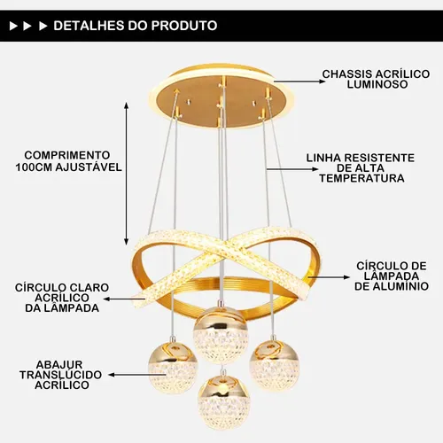 Lustres Led Pendente Moderno,luminaria De Teto 2anéis 4bolas