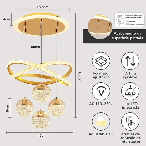 Lustres Led Pendente Moderno,luminaria De Teto 2anéis 4bolas