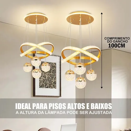 Lustres Led Pendente Moderno,luminaria De Teto 2anéis 4bolas