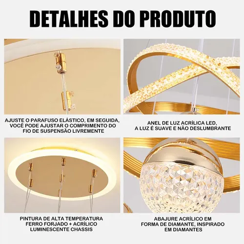 Lustres Led Pendente Moderno,luminaria De Teto 2anéis 4bolas