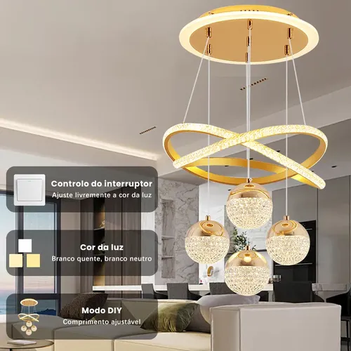 Lustres Led Pendente Moderno,luminaria De Teto 2anéis 4bolas